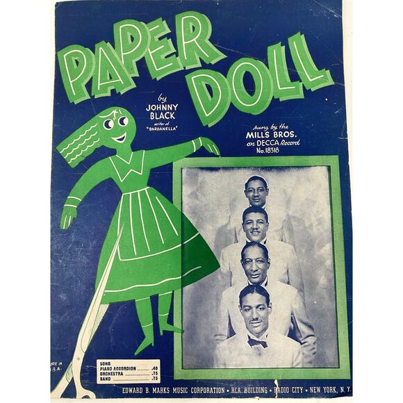 Paper Doll Sheet Music 1943 Johnny Black Mill Bros - Picture 1 of 5